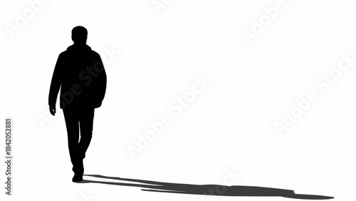 Silhouette of a man walking casting a long shadow.