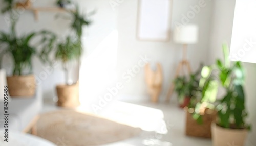 Blurry bright room with plants and natural light