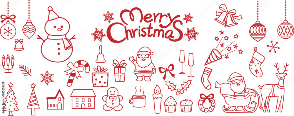 Obraz premium Merry christmas vector holiday collection, xmas december celebration graphic elements, new year traditional decoration set