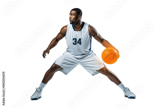 Basketball player dribbling isolated on transparent background