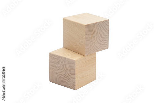 Two Light Wooden Blocks Stacked isolated on a transparent background