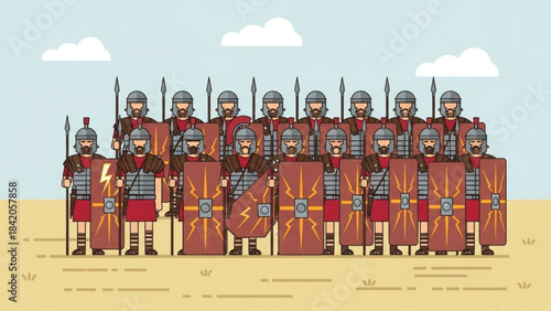 Roman Legion Soldiers in Defensive Formation – Ancient Army Vector Illustration
