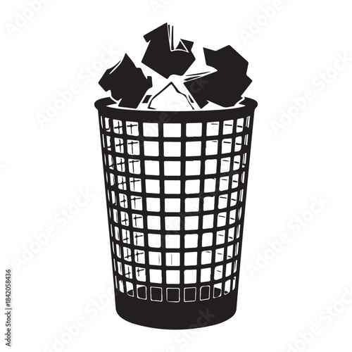 Recycle bin icon or trash can illustration with a recycling symbol on a plastic waste container