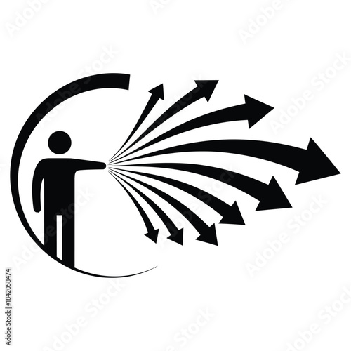 Man with arrow vector silhouette illustration concept of business success and direction