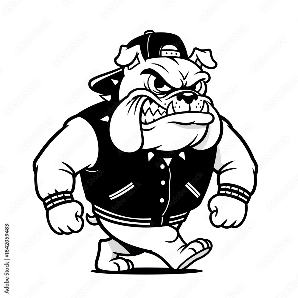 Fototapeta premium Angry bulldog gangster illustration wearing cap jacket. Vector illustration.