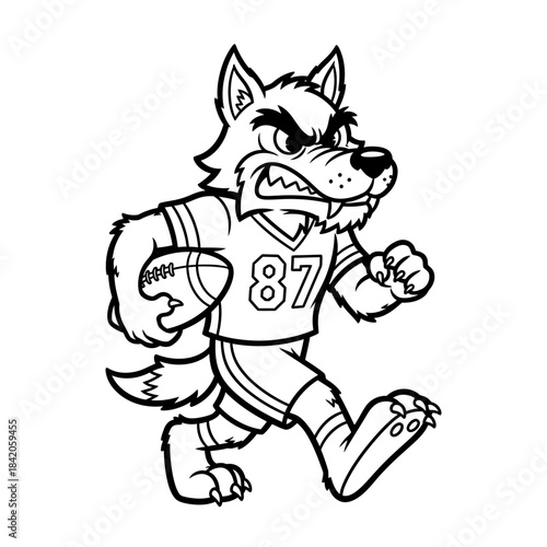 Wolf athlete playing American football in jersey. Vector illustration.