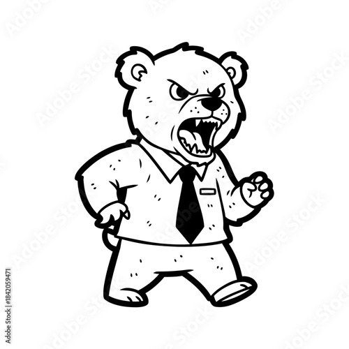 Angry Bear In Business Shirt And Tie. Vector illustration.