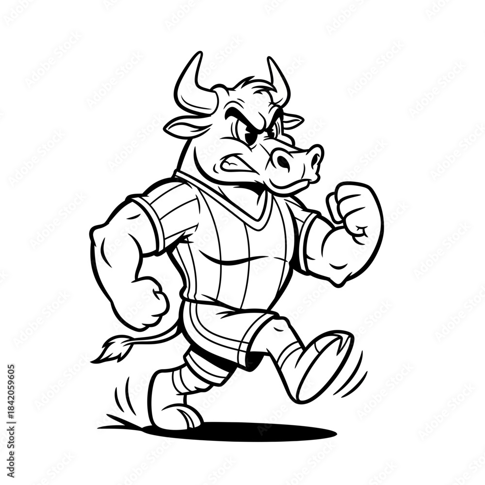 Fototapeta premium Cartoon Bull Mascot Running Pose for Sports Theme.