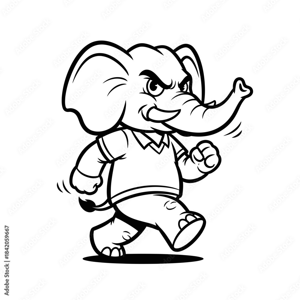 Obraz premium Cartoon Elephant Walking With Determined Gait.