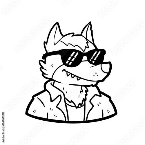 Cool Wolf Character Wearing Sunglasses In Jacket.
