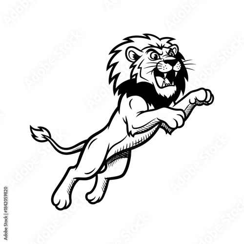 Dynamic Lion In Action Jumping Forward Boldly.