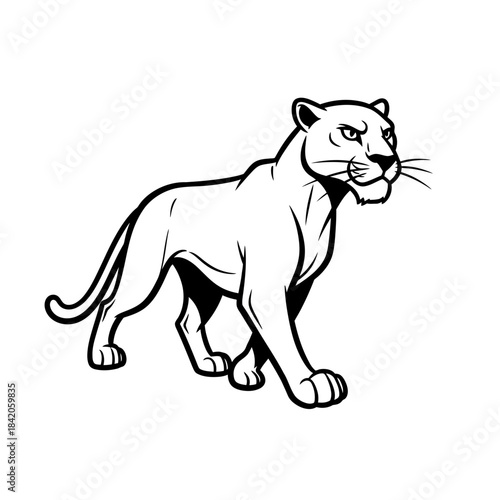 Elegant Line Art Big Cat Panther Walking.