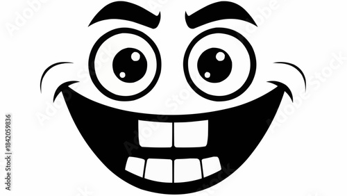 Cartoon face with wide smile and big eyes expressing happiness.