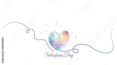 Happy Valentine's Day, Graffiti heart brush and spray, One continuous drawing of heart and watercolor shape love sign. Thin flourish and romantic symbols in simple linear style.eps