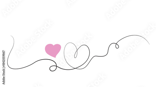 Happy Valentine's Day, Graffiti heart icon, One continuous drawing of heart and watercolor shape love sign. Thin flourish and romantic symbols in simple linear style.eps