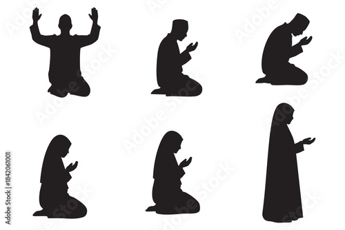 Muslim Prayer Silhouette Collection | Islamic Worship Vector Art