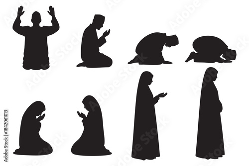 Muslim Prayer Silhouette Collection | Islamic Worship Vector Art
