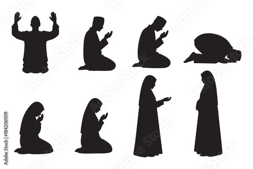Muslim Prayer Silhouette Collection | Islamic Worship Vector Art
