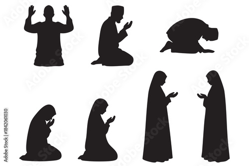 Muslim Prayer Silhouette Collection | Islamic Worship Vector Art