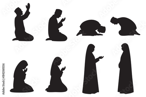 Muslim Prayer Silhouette Collection | Islamic Worship Vector Art