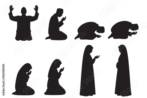 Muslim Prayer Silhouette Collection | Islamic Worship Vector Art