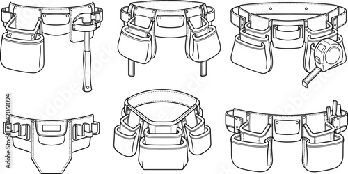 Six different tool belts with pockets and loops for tools work belt carpenter belt