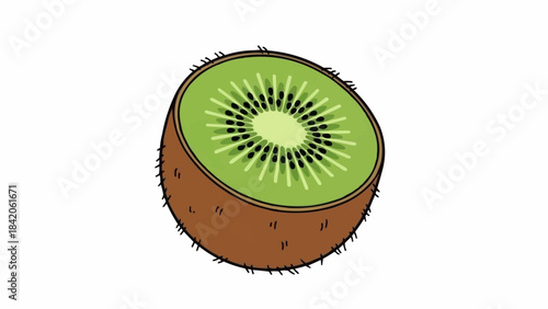 A vibrant illustration of a halved kiwi fruit showcasing its juicy green interior.