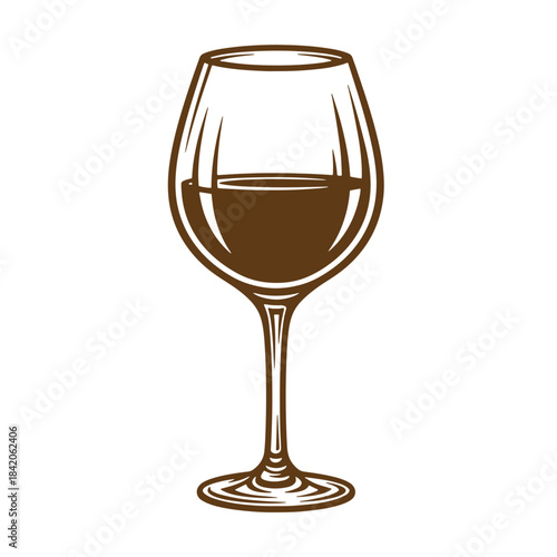 Elegant sketch of a wine glass filled with red wine isolated on white background
