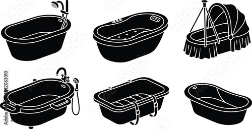 Baby Bathtub Cradle Bassinet Silhouette Set Newborn Infant Bathing Safety Shower Washing Nursery Hygiene Equipment