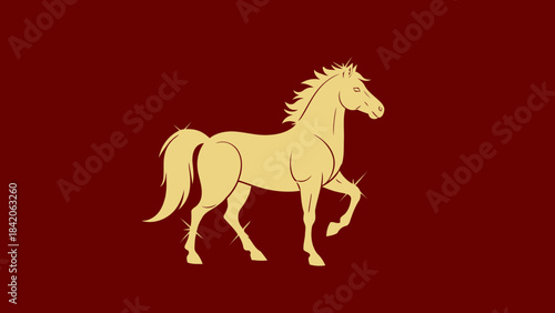Golden horse silhouette on a dark red background a stylized illustration representing power and freedom perfect for branding and design