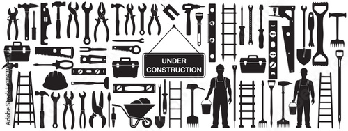 Under Construction Tools Silhouette Bundle Vector Collection Of Workers Ladders And Equipment