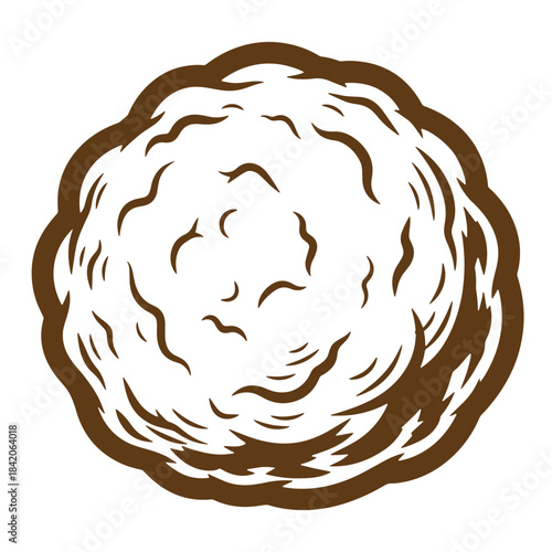 Hand drawn sketch of a round food item in a vintage style for design projects