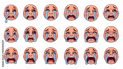 Collection of Sad Crying Faces Expressing Intense Emotion.