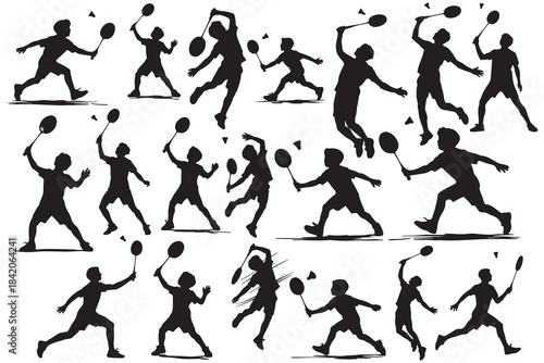 Badminton Player Silhouette Vector Bundle Dynamic Action Poses For Sport Game Graphic Design