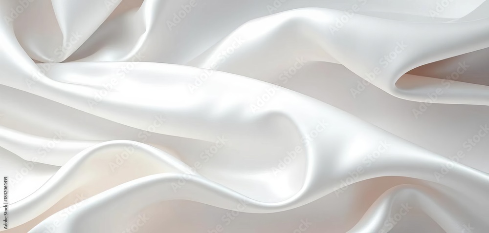 Obraz premium Luxurious, smooth white satin fabric, elegant folds and ripples, smooth, textile