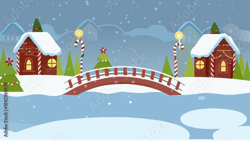 snowy silhouette with pool on the river