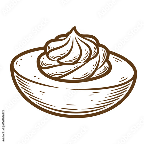 Hand-drawn sketch of delicious creamy dessert served in a bowl with artistic details