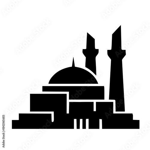 Black Mosque Silhouette Icon with Dome and Minarets