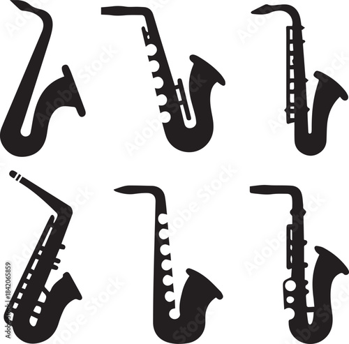 Saxophone Silhouette Vector Set, Saxophone Logo Bundle