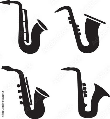 Saxophone Silhouette Vector Set, Saxophone Logo Bundle