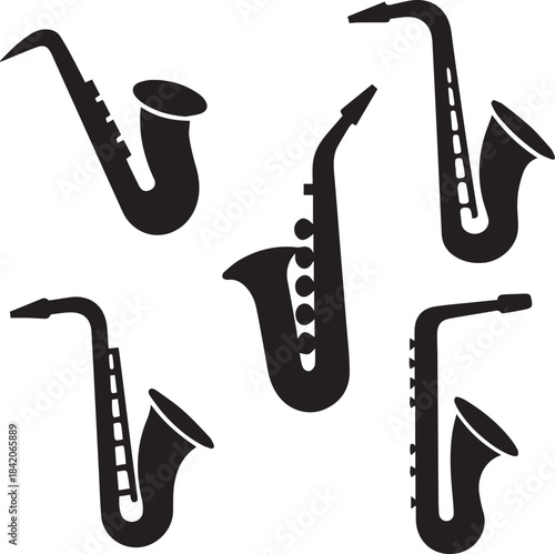 Saxophone Silhouette Vector Set, Saxophone Logo Bundle