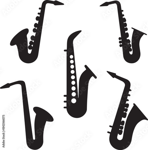 Saxophone Silhouette Vector Set, Saxophone Logo Bundle