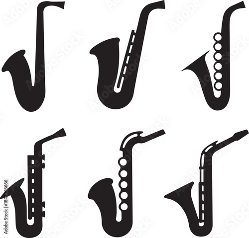 Saxophone Silhouette Vector Set, Saxophone Logo Bundle