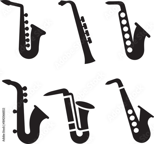 Saxophone Silhouette Vector Set, Saxophone Logo Bundle
