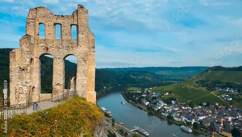 Ancient ruins on a hill opposite the Moselle wine town of Traben-Trarbach, Germany, July 23, 2024.