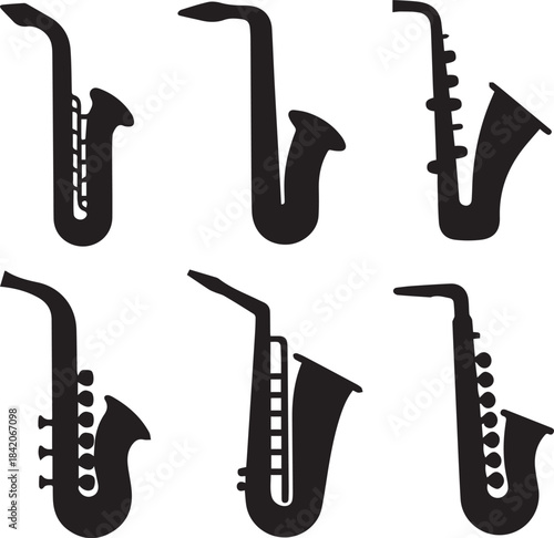 Saxophone Silhouette Vector Set, Saxophone Logo Bundle