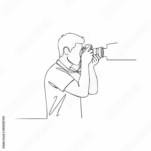 Minimalist Line Art of a Photographer Capturing a Moment.