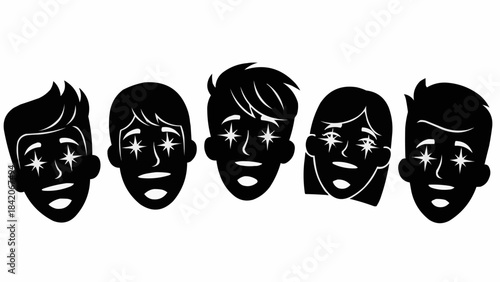 Diverse Group of People with Starry Eyes Expressing Joy and Wonder.