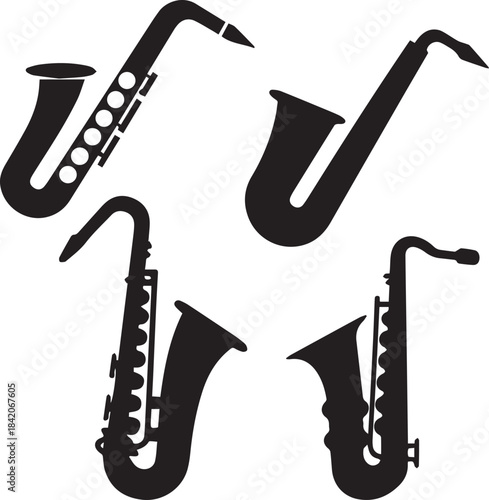 Saxophone Silhouette Vector Set, Saxophone Logo Bundle