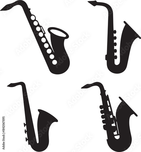 Saxophone Silhouette Vector Set, Saxophone Logo Bundle